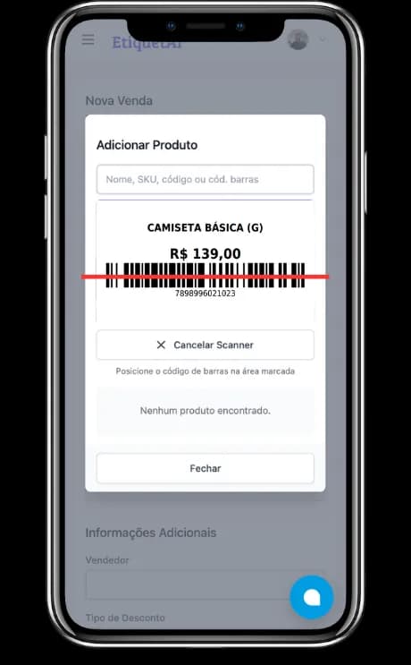 Leitura do código de barras da etiqueta pela câmera do celular