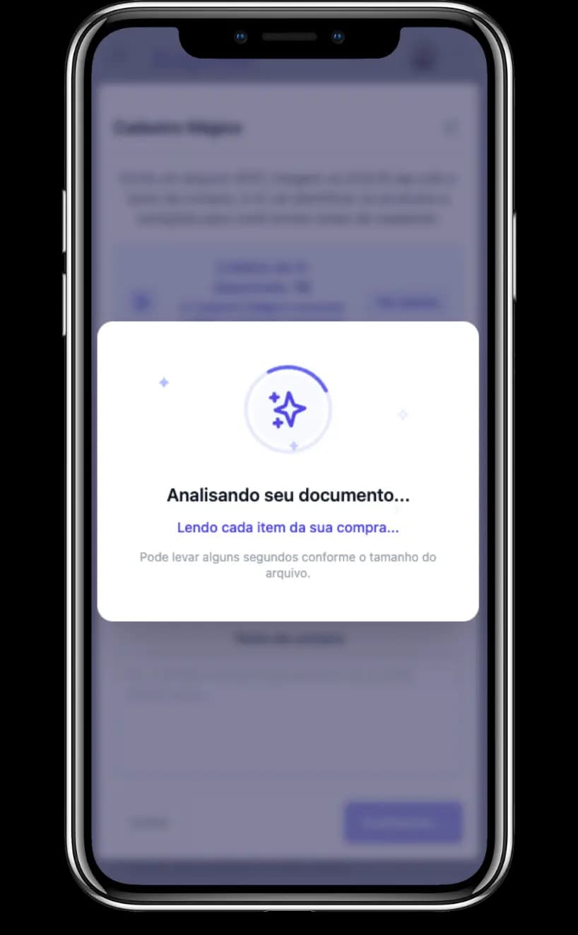 Sistema realizando a análise do documento da compra.